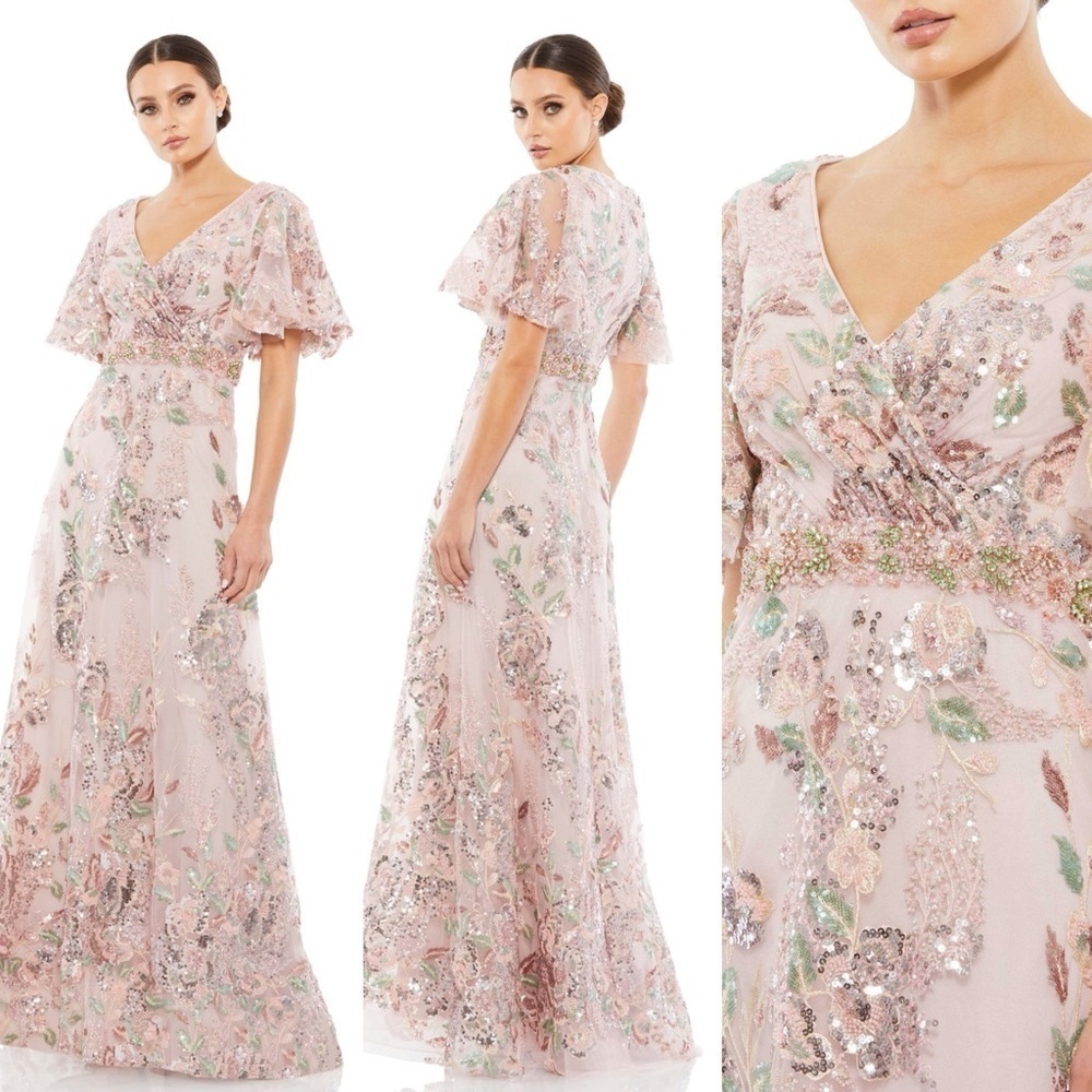 NEW $598 MAC DUGGAL 67880 FLORAL EMBELLISHED SHORT SLEEVE GOWN SIZE 8 - Picture 16 of 17